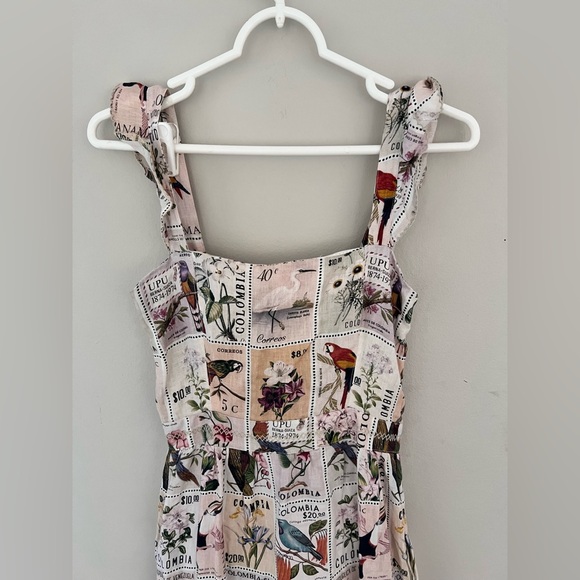 Agua Bendita Postage Stamp Linen Maxi Dress Size Small RARE - Picture 3 of 6